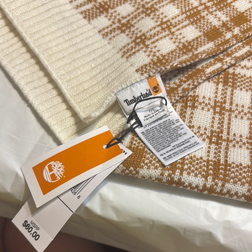 Timberland Cream and Tan Knit Scarf